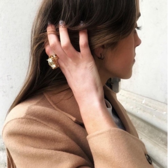 ALEXIS BITTAR• NEW Gleaming Gold Sculpted Panther Head Crystal Power Ring size 7 - Picture 3 of 15